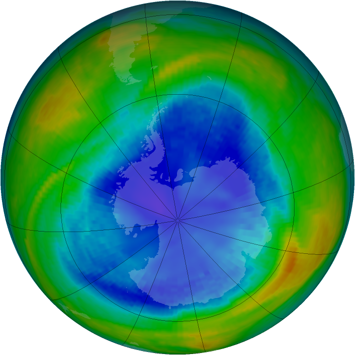 Antarctic ozone map for 30 August 1993